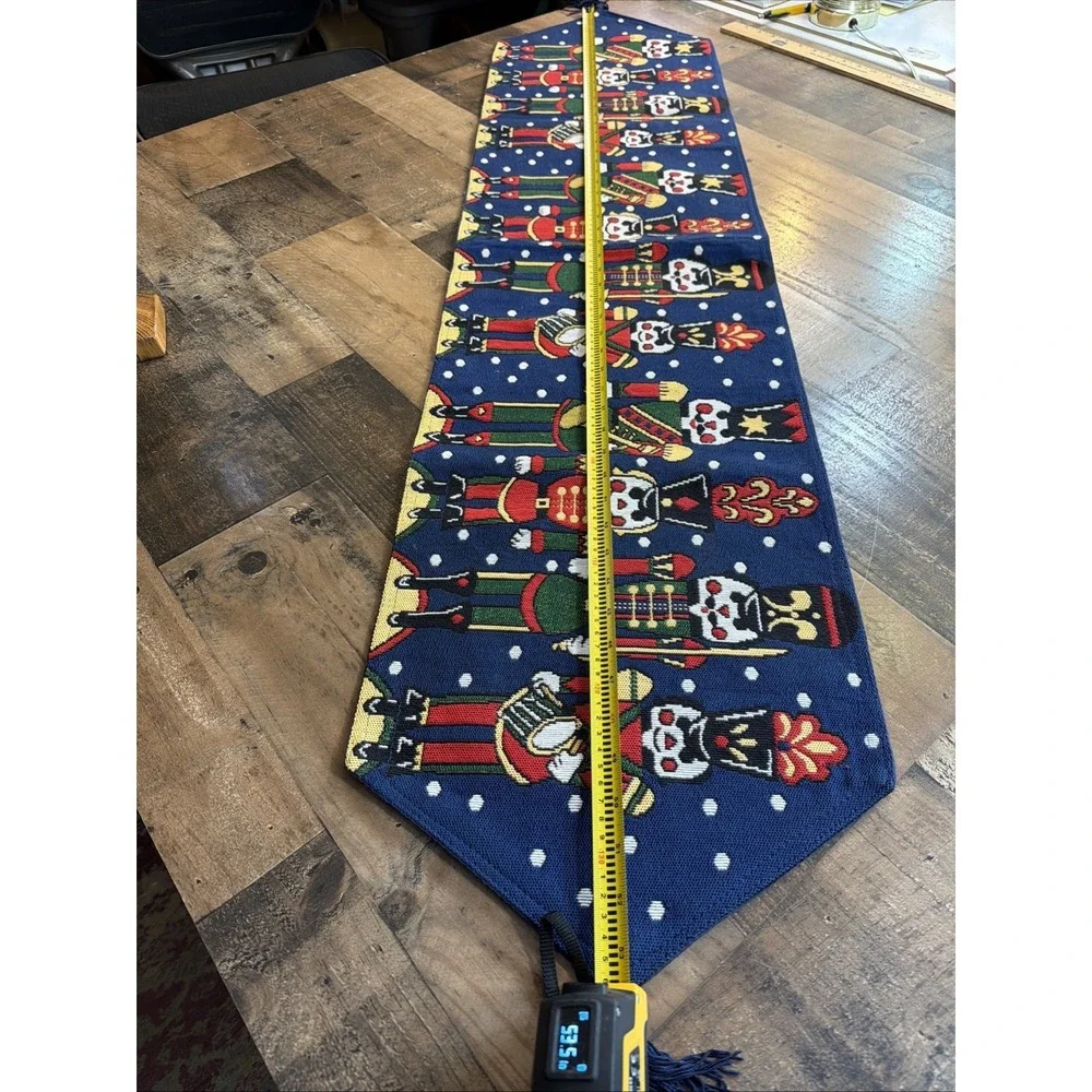 Vintage Nutcracker Tapestry Christmas Table Runner Navy Blue Toy Soldier 12x54